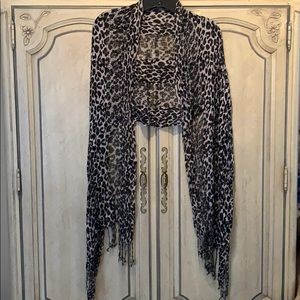 Grey and black leopard print scarf